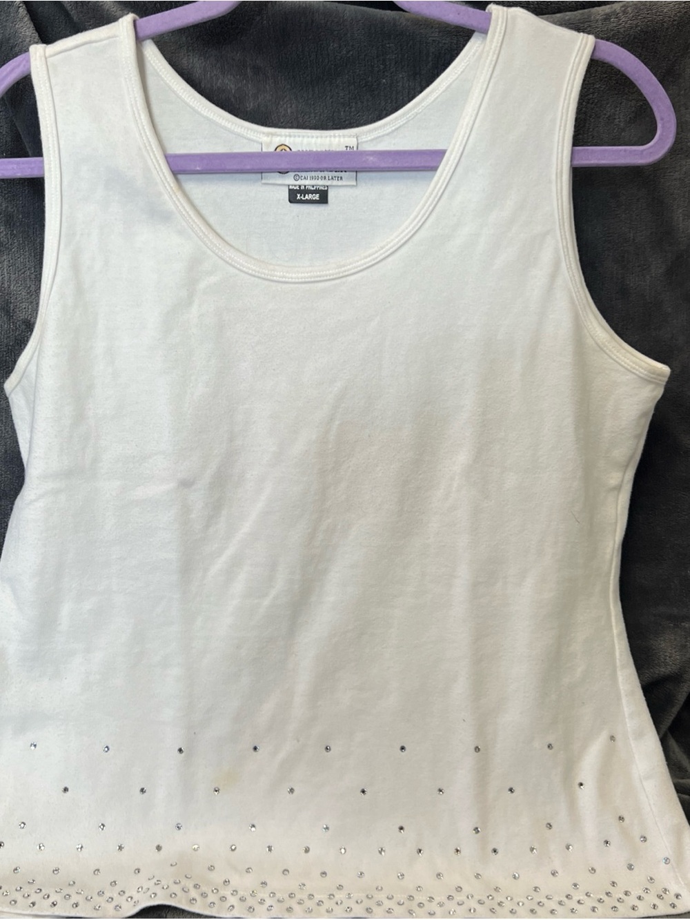 Christine Alexander White Embellished Tank Top - Classic Scoop Neck size XL